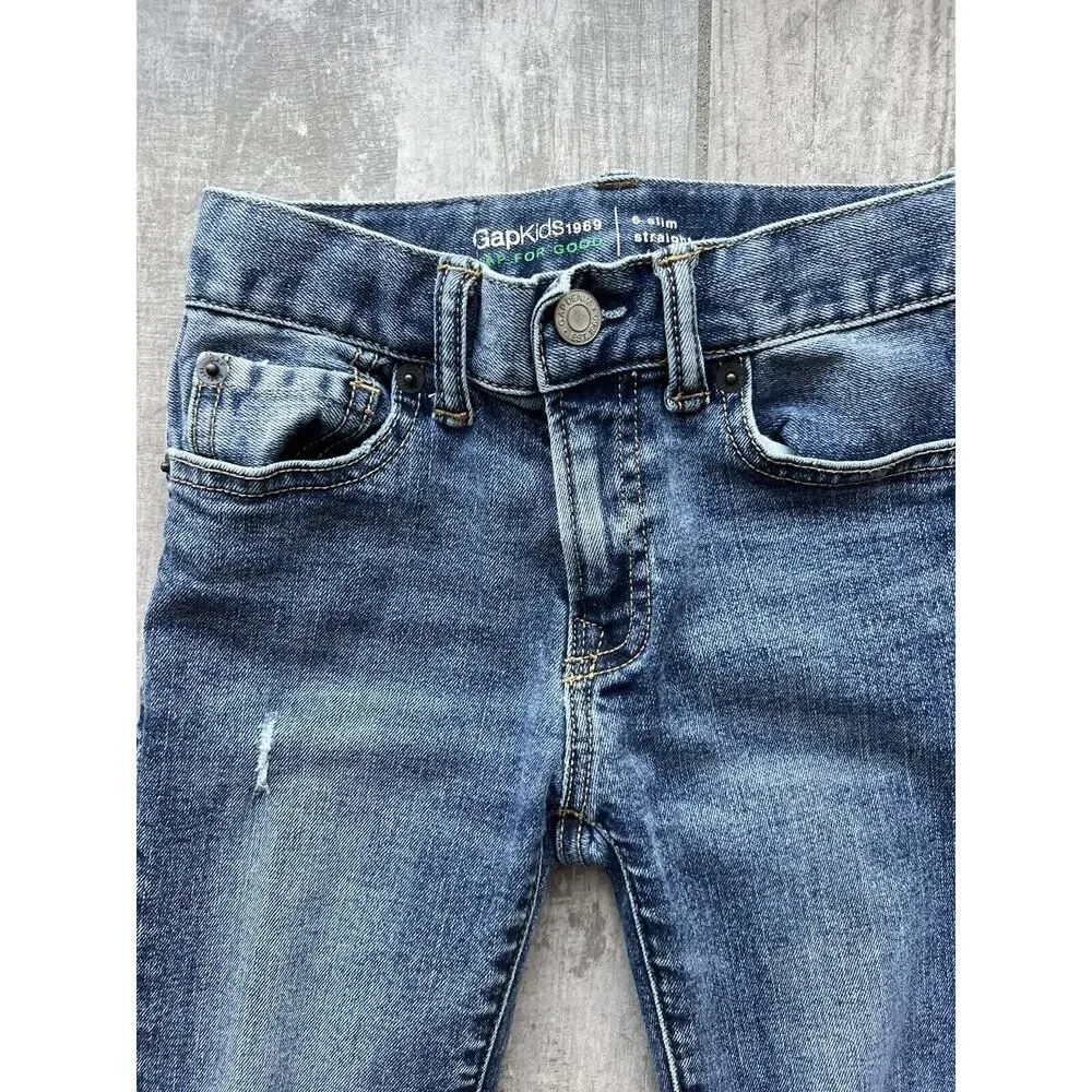 Gap Kids Boy Stretch Denim Jeans Washwell Straight Leg Light Wash 6 Slim School.